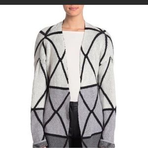 JOSEPH A Gray Ivory Geometric Asymmetrical Open Front Cardigan